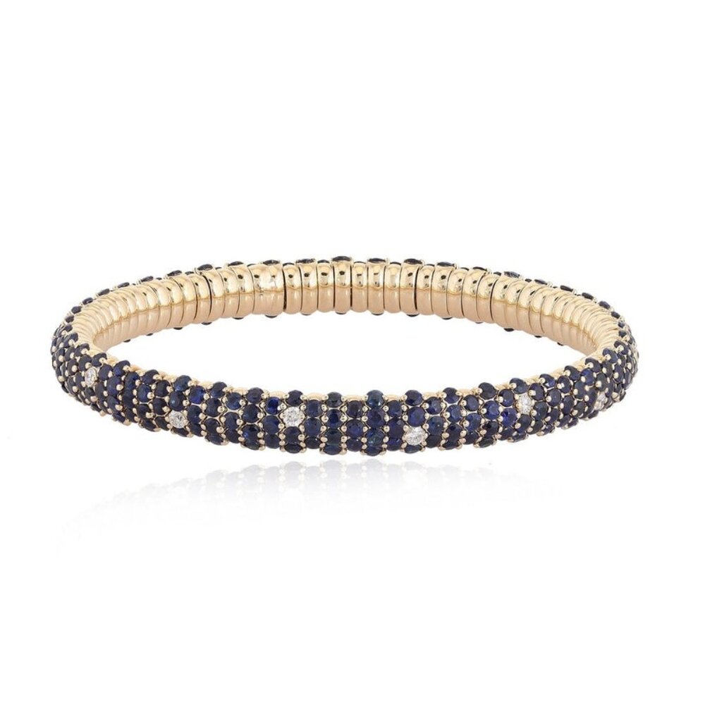 Blue Sapphire 14K (or 18k upon request) Yellow Gold Diamond Tennis Bracelet